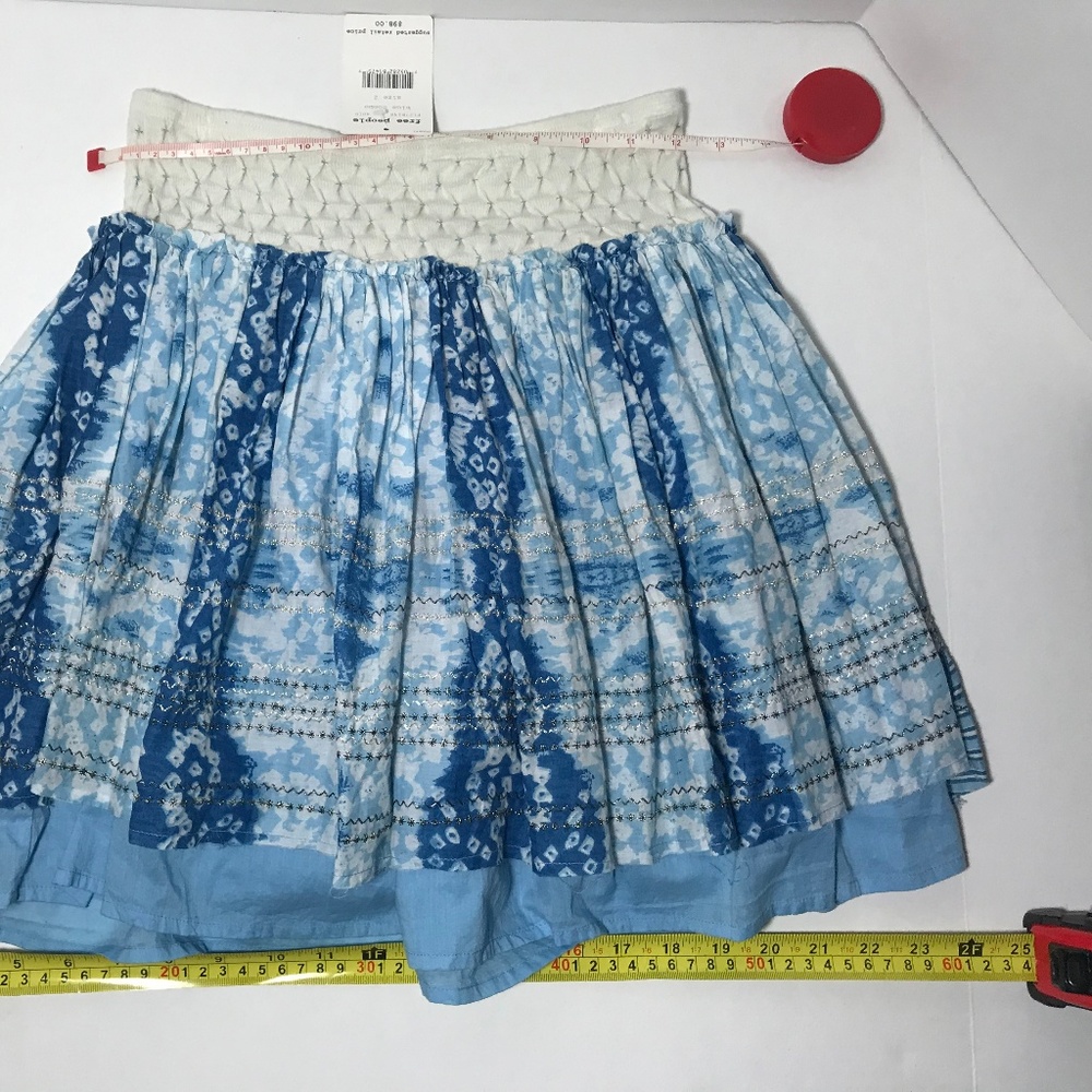 BNWT XS Free People Blue/white/silver Mini Skirt 2 PRICE FIRM NO DISCOUNTS - Picture 4 of 12